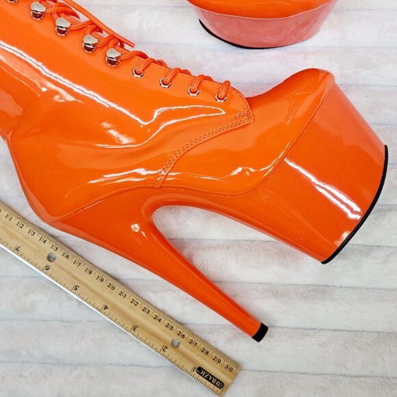 Adore Bright Orange Patent High Heel Platform Ankle Boots - Picture 8 of 8